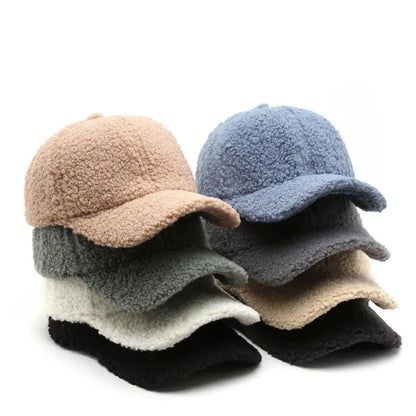 Winter Baseball Cap Women Artificial Lamb Wool Hats Keep Warm Cap Plush Baseball Caps Spring Baseball Cap Solid Sunshade