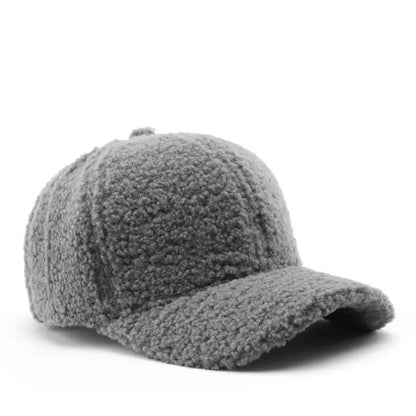 Winter Baseball Cap Women Artificial Lamb Wool Hats Keep Warm Cap Plush Baseball Caps Spring Baseball Cap Solid Sunshade light grey 56-59cm