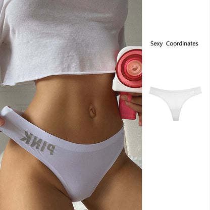 Pink Letter Ice Silk Sports Thong Thin Sexy Women Underwear Summer Breathable Traceless Panties Fitness Seamless Briefs White