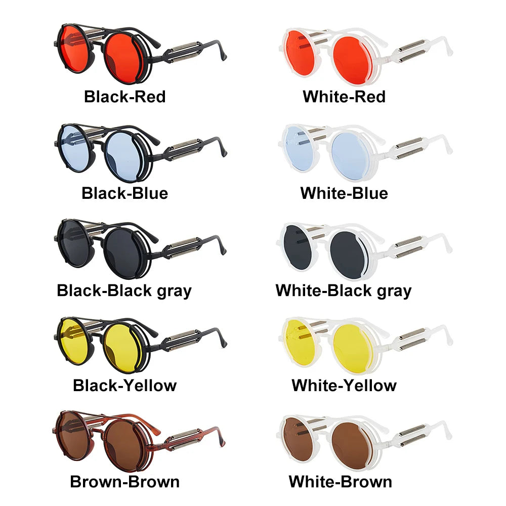 Steampunk Sunglasses Men Women Vintage Metal Round Punk Eyewear Colorful Lens Fashion Sun Glasses Gothic Style UV400 Shades