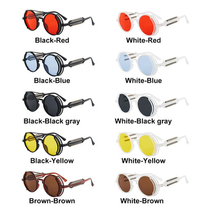 Steampunk Sunglasses Men Women Vintage Metal Round Punk Eyewear Colorful Lens Fashion Sun Glasses Gothic Style UV400 Shades