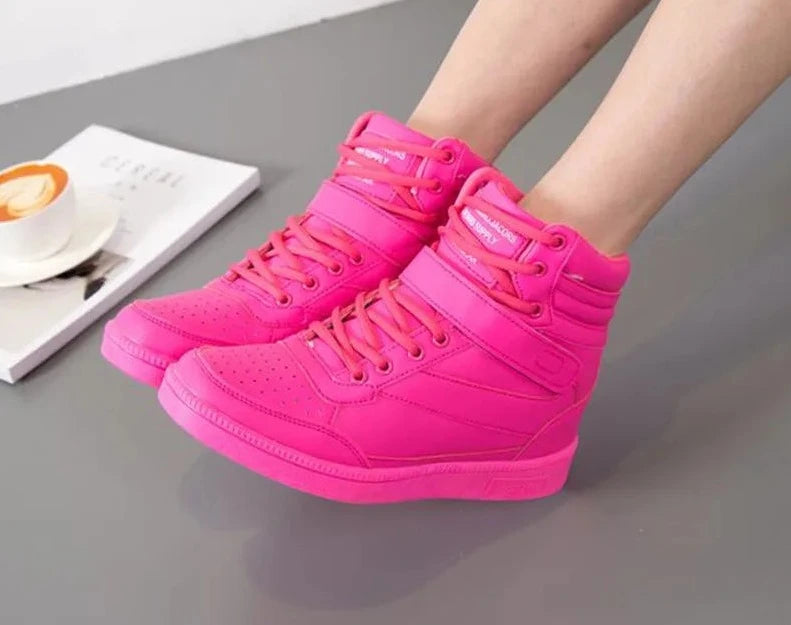 Woman Breathable High Top Black White Pink Neon