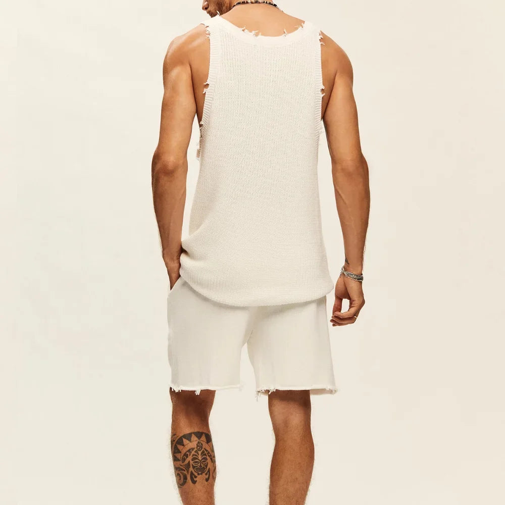 Men's Suit Two-piece Sets Knitted Sleeveless Tank Top Shorts Casual Sports Fashion Suit Streetwear Men's Fashion Tracksuit