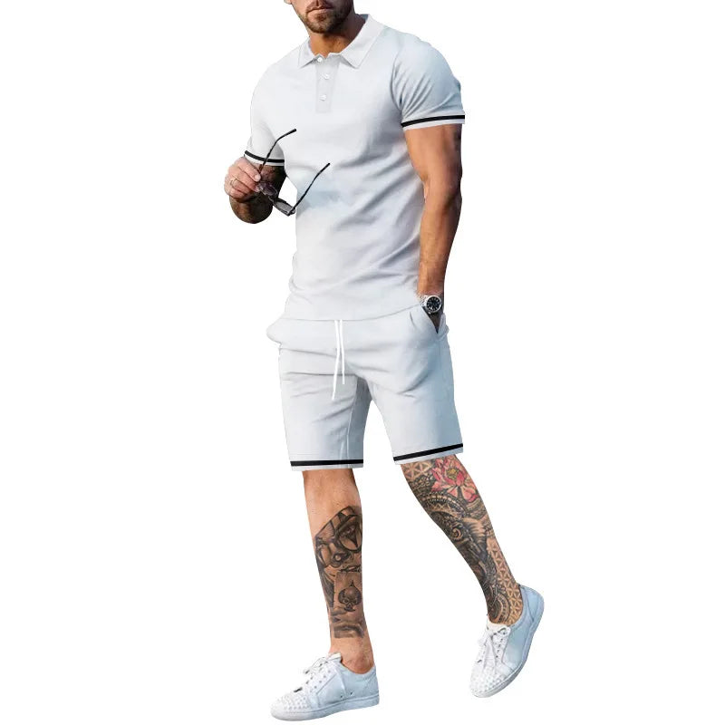 New Summer Fashion Short Sleeve T Shirt Shorts Sets Men 2 Piece Outfits Trend Casual Oversized T-shirts Sportswear Tops Outfits white