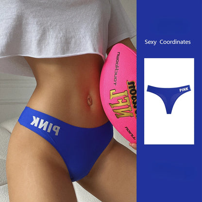 Pink Letter Ice Silk Sports Thong Thin Sexy Women Underwear Summer Breathable Traceless Panties Fitness Seamless Briefs Blue