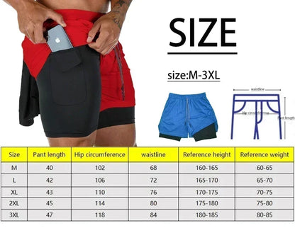 New Summer Trendy Casual Shorts Pattern Printed Double layered Sports Pants 2-in-1 Men's Outdoor Running Shorts