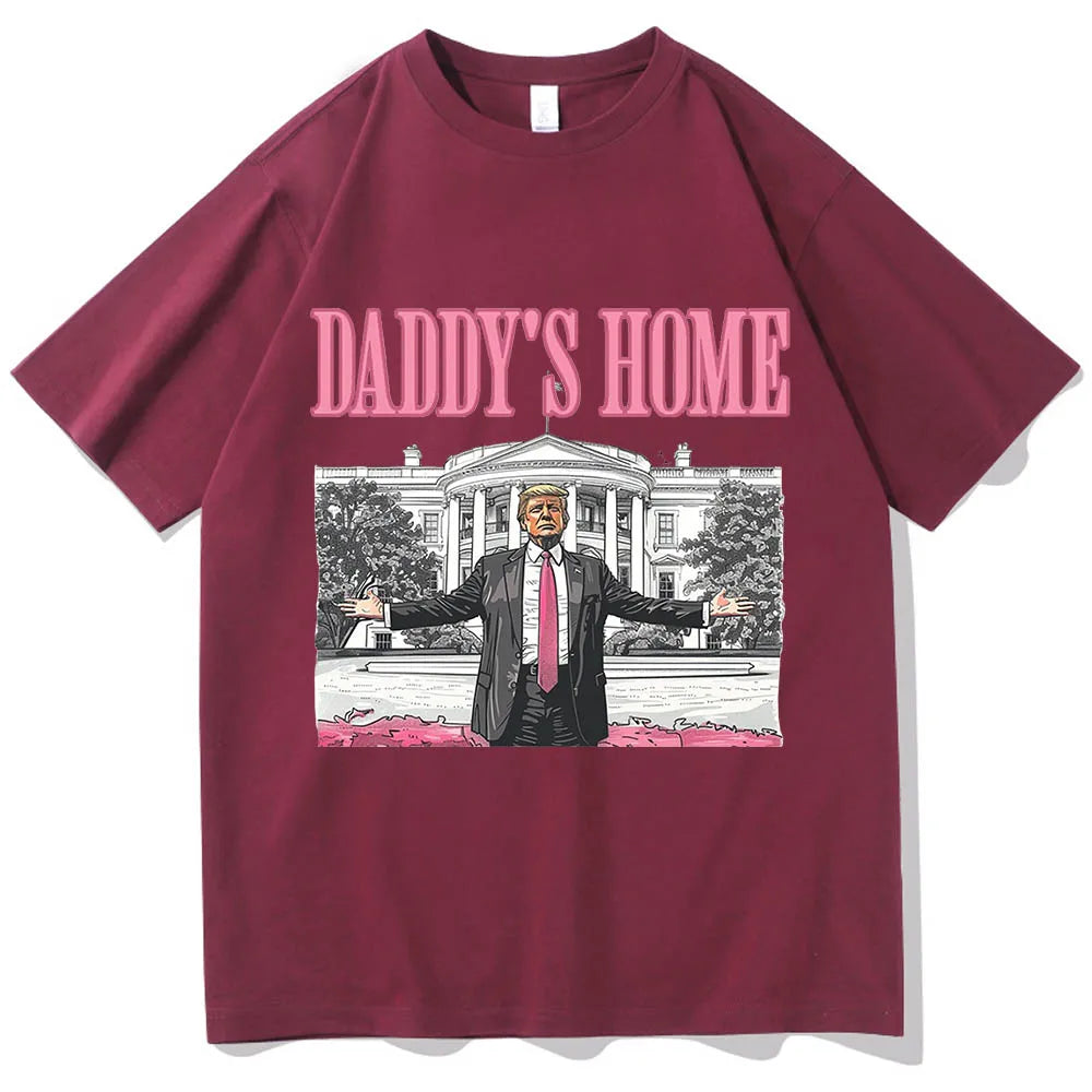 Daddy's Home 2024 O-Neck Short Sleeve Shirts wine red