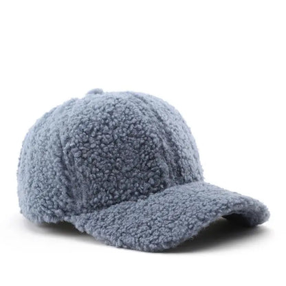 Winter Baseball Cap Women Artificial Lamb Wool Hats Keep Warm Cap Plush Baseball Caps Spring Baseball Cap Solid Sunshade light blue 56-59cm