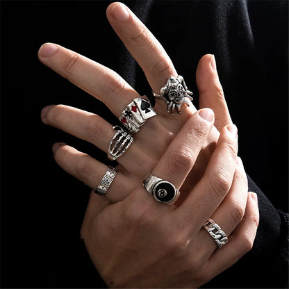 Punk Poker Joker Silver Color Rings