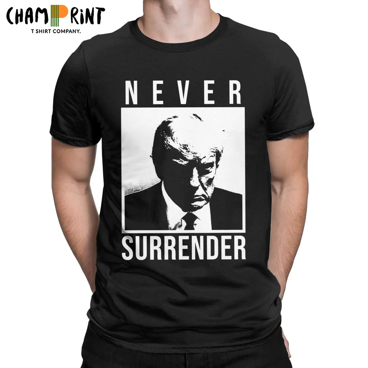 Men's T-Shirts TRUMP MUGSHOT Never Surrender Novelty 100% Cotton Tees Short Sleeve Donald T Shirt O Neck Clothes Gift Idea