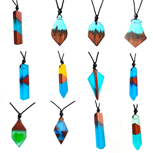 Unisex Fashion Wood Resin Necklace Pendant, Woven Adjustable Rope Chain