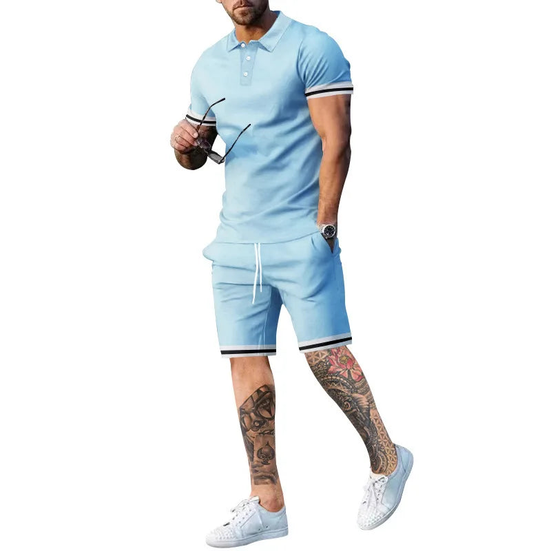 New Summer Fashion Short Sleeve T Shirt Shorts Sets Men 2 Piece Outfits Trend Casual Oversized T-shirts Sportswear Tops Outfits blue