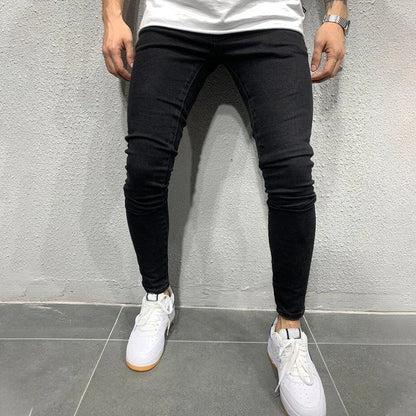 Men's Stretchy SKinny Jeans Solid Color Slim Fit Casual Pants black CHINA