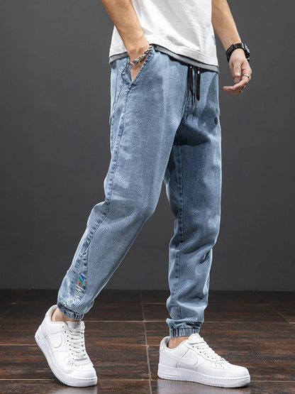 Denim Drawstring Harem Pants Blue