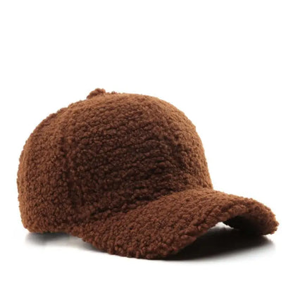 Winter Baseball Cap Women Artificial Lamb Wool Hats Keep Warm Cap Plush Baseball Caps Spring Baseball Cap Solid Sunshade caramel 56-59cm