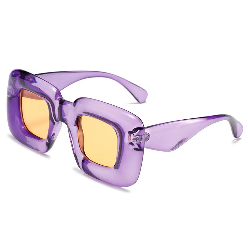 Fashion Colorful Square Sunglasses Women Brand Designer Purple Yellow Shades UV400 Men Y2K Sun Glasses Purple yellow As the picture