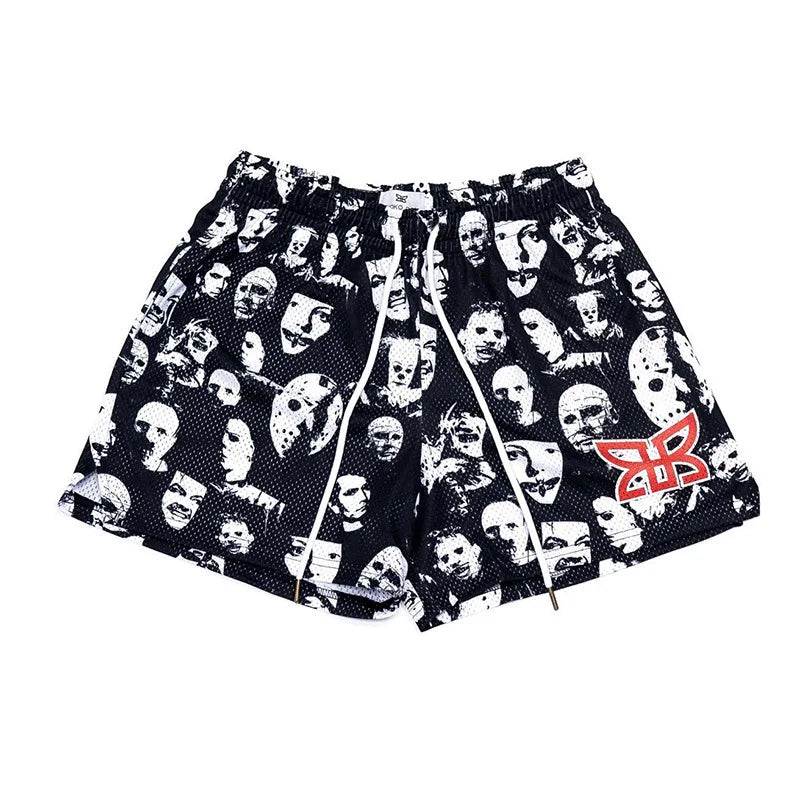 American Movie Mask Casual Shorts Summer Basketball Training Large Loose Knee Length Quarter Pants Black