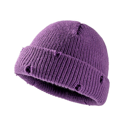 Candy Colors Distressed Beanie Purple