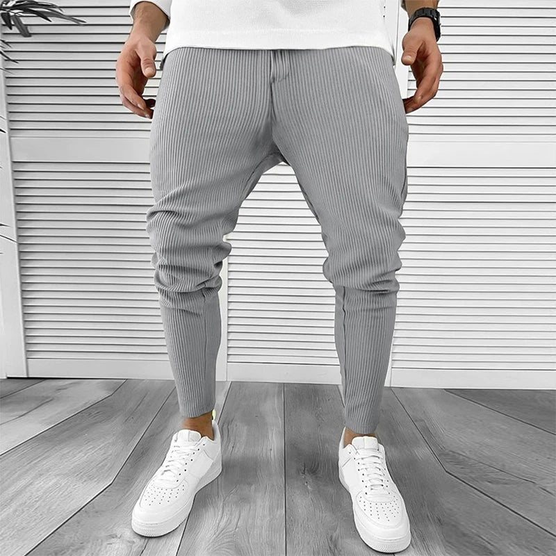 Streetwear Mens Pencil Pants Corduroy Ribbed Pure Color Slim Trouser Spring Vintage Classic Men Clothing Casual Drawstring Pants