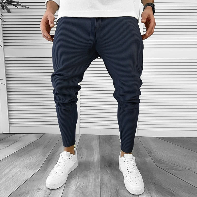 Streetwear Mens Pencil Pants Corduroy Ribbed Pure Color Slim Trouser Spring Vintage Classic Men Clothing Casual Drawstring Pants