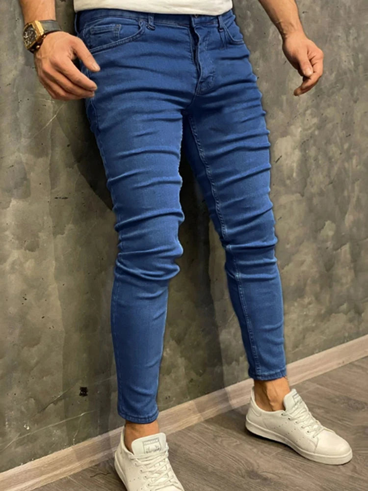 Mens Black Jeans Slim fit Man Pants Streetwear Fashion Gray Tight Jeans Vintage Trousers Skinny Stretch Jean Dark Blue CHINA