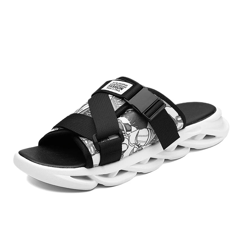 Helplessness Blues | Velcro Sandals Black White