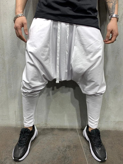 Mens Clothing Men's New Hip-hop Trend Trousers European American Loose Solid Color Feet Street Sports Casual Harem Pants WHITE