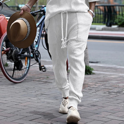 Spring and autumn new men's casual pants loose jacquard knit footband men's sports pants WHITE CHINA