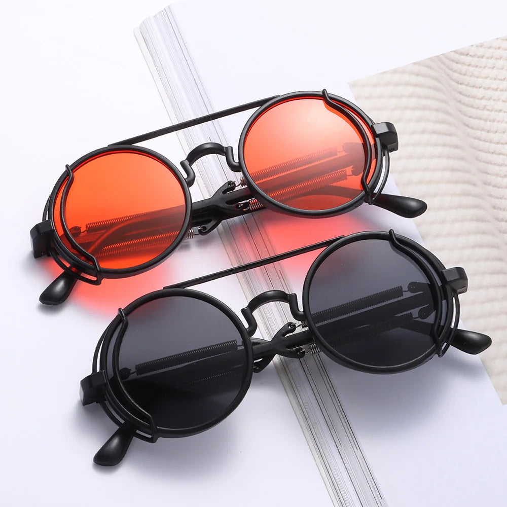 Steampunk Sunglasses Men Women Vintage Metal Round Punk Eyewear Colorful Lens Fashion Sun Glasses Gothic Style UV400 Shades