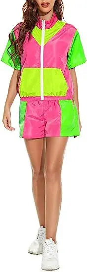 Carnival Disco Retro Trendy Party Stage Performance Wear 80s Clothing Sportswear Jackets and Pants Pink