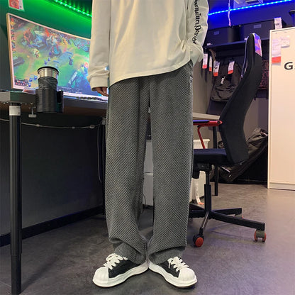 2024 Autumn Men Solid Streetwear Baggy Pants Loose Straight Wide-leg Pleated Pants Joggers Men Trousers Casual Moletom Masculino Gray