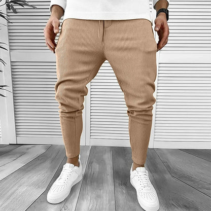 Streetwear Mens Pencil Pants Corduroy Ribbed Pure Color Slim Trouser Spring Vintage Classic Men Clothing Casual Drawstring Pants 04 Khaki