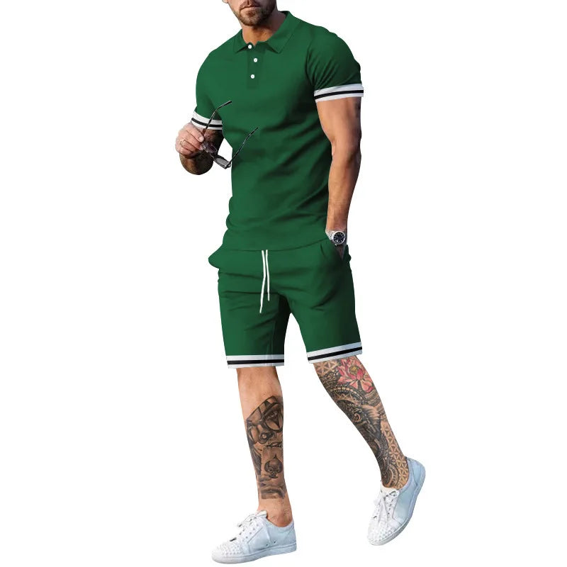 New Summer Fashion Short Sleeve T Shirt Shorts Sets Men 2 Piece Outfits Trend Casual Oversized T-shirts Sportswear Tops Outfits green