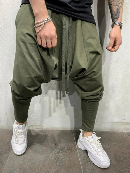 Mens Clothing Men's New Hip-hop Trend Trousers European American Loose Solid Color Feet Street Sports Casual Harem Pants