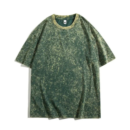 Batik 230g Oversized Mens Thicker Cotton Retro Washed T-shirts High Street Tee Unisex Summer Plus Size Batik Tops army green