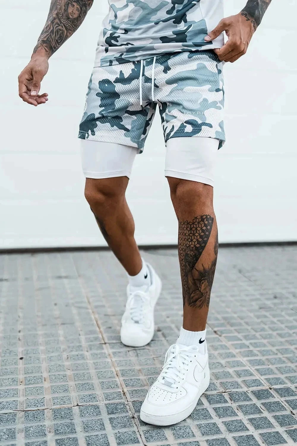 2024 Camo Running Shorts Men 2 In 1 Double-deck Quick Dry GYM Sport Shorts Fitness Jogging Workout Shorts Men Sports Short Pants Green camouflage