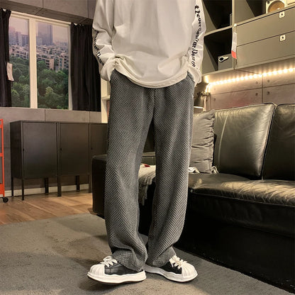 2024 Autumn Men Solid Streetwear Baggy Pants Loose Straight Wide-leg Pleated Pants Joggers Men Trousers Casual Moletom Masculino