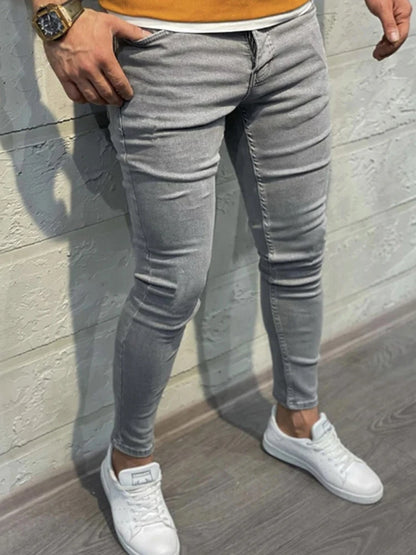 Mens Black Jeans Slim fit Man Pants Streetwear Fashion Gray Tight Jeans Vintage Trousers Skinny Stretch Jean Gray CHINA