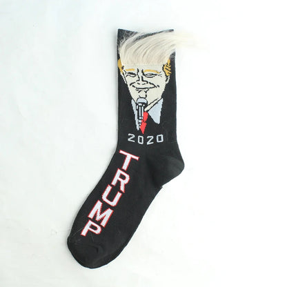 2024 President Donald Trump Spoof Funny Socks Men Women Character Abstract 3D Fake Hair Trump Crew Sokken Homme Dropship 11