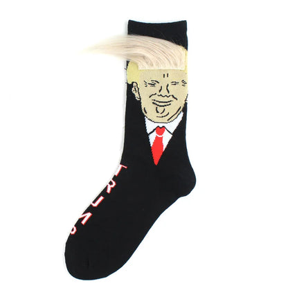 2024 President Donald Trump Spoof Funny Socks Men Women Character Abstract 3D Fake Hair Trump Crew Sokken Homme Dropship 1