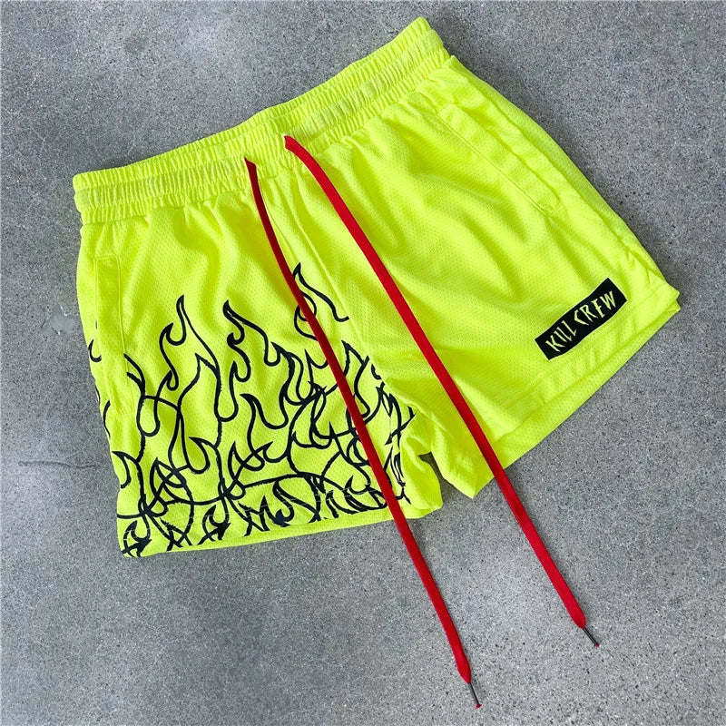 2024 New Summer Shorts Men's Three-point But Knee Sports Casual College Boys With Breathable Quick-drying Basketball Pants Fluorescent green