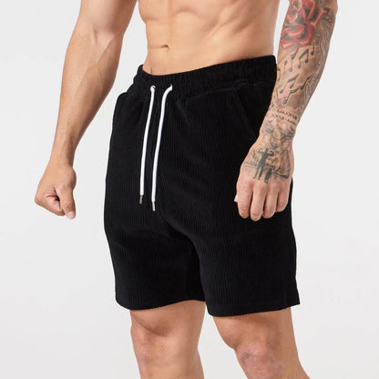 2024 Summer New Corduroy Tracksuit Men's Short Sleeve T-Shirt+Shorts 2 Piece Set Sports Suit Men Gyms Fitness Sportswear Male Black Shorts