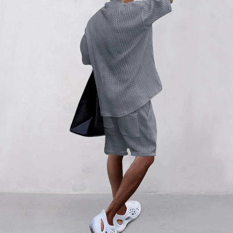 2024 cross-border spring and summer new European and American casual loose three-quarter sleeve jacquard knitwear tops shorts me