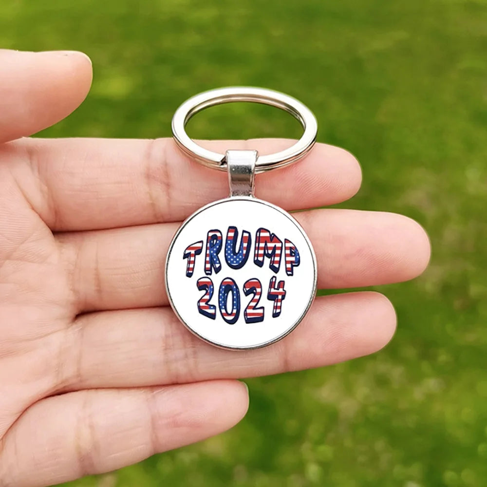 2024 Flag Keychain Save America Again Creative Glass Cabochon Pendant Key Chains for Men Women Keyring Style 9