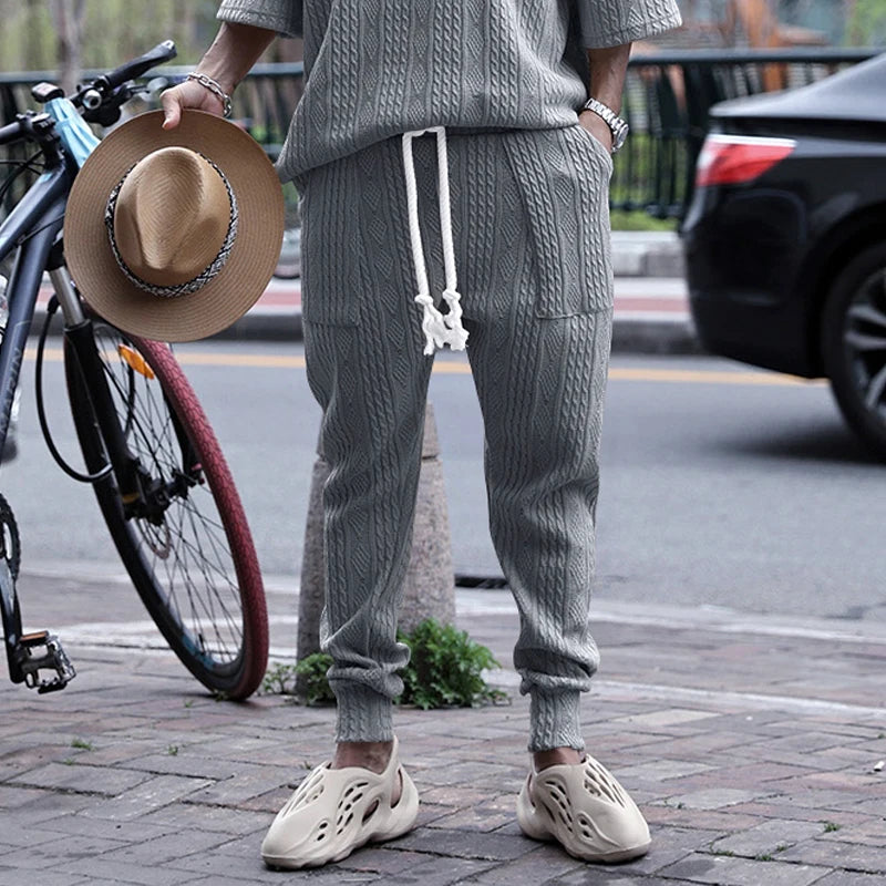 Spring and autumn new men's casual pants loose jacquard knit footband men's sports pants GRAY CHINA