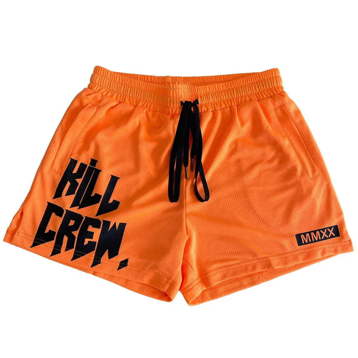 Bodybuilding Shorts Men Summer Running Sport Gym Fitness Breathable Mesh Bermuda Boxing Training Male Quick Dry Beach Pants Orange