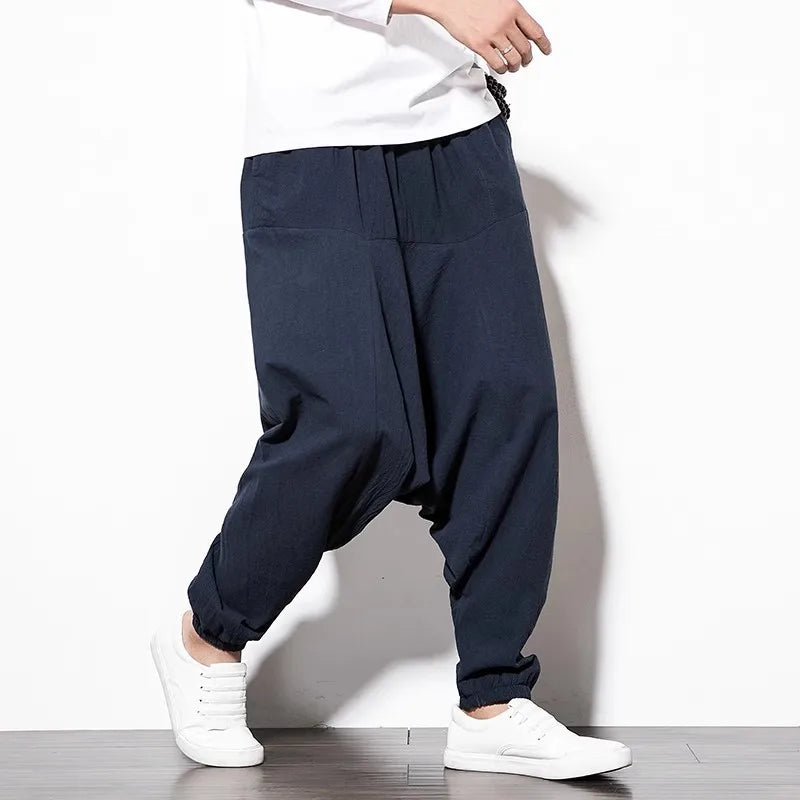 Streetwear Harem Pants Men Hip-hop Drop Crotch Cotton Joggers Wide Leg Pants Trousers Men Chic Loose Pantalones Hombre