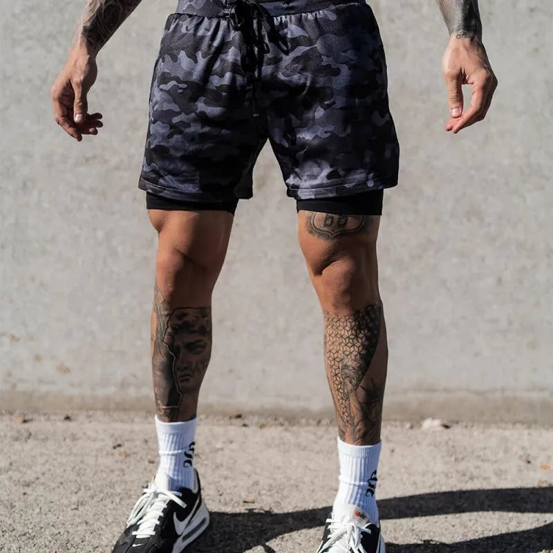 NEW 2 IN 1 Sport Running Casual Breathable Shorts Men Double-deck Jogging Quick Dry GYM Shorts Fitness Workout Men Shorts camo no logo