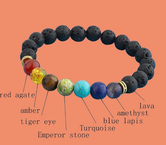 Natural Lava stone beads Healing Balance Chakra charm bracelet 8mm tiger eye bead Tibetan Buddha Prayer Bracelet