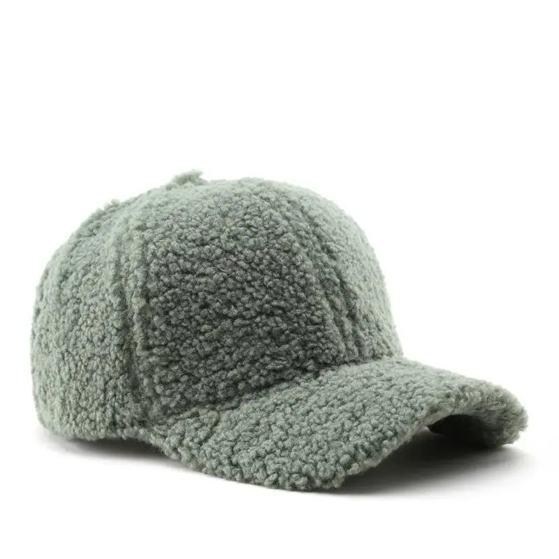 Winter Baseball Cap Women Artificial Lamb Wool Hats Keep Warm Cap Plush Baseball Caps Spring Baseball Cap Solid Sunshade light green 56-59cm